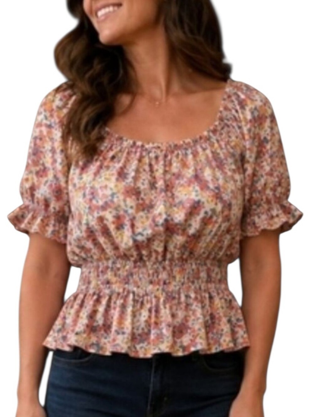 SHEIN Sheer Floral Peplum Blouse – Size Medium NEW